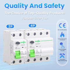 TORD4B Type B RCD Residual Current Device | 2P/4P 10KA 16-63A 30-300mA | for EV Charging System, Solar System | CE BV Certification TONGOU