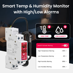 TOVTH WiFi DIN Rail Real-time Temp/Humidity Sensing | 3840W AC/300W DC, AC 16A, DC 10A | Smart Home Automation TONGOU