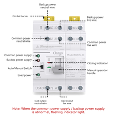 TOATS Automatic Transfer Switch 110V/220V for PV System Dual Power City Power 63A Chayo