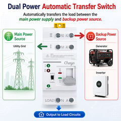 TOATS Automatic Transfer Switch 110V/220V for PV System Dual Power City Power 63A Chayo