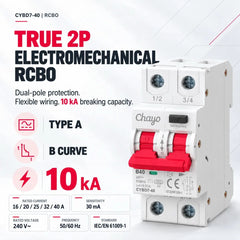 CYBD7 Type A RCBO 2P 240V Curve B 30mA Circuit Breaker with Leakage Protection Chayo