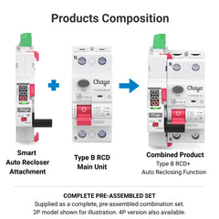 TOSAR1-RD4B Type B Wi-Fi Tuya Smart Auto Recloser CB/CE Certificated | 230V/400V 30/100/300mA Residual Current Circuit Breaker | for EV Charger, Solar System Chayo