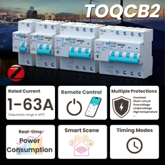 TOQCB2-JZT Zigbee Mini Circuit Breaker Tuya DIN Rail MCB | 1P 2P 3P 4P 1-63A Adjustable | Remote Control Real-time Power Consumption Circuit Protection Timing Modes Smart Home TONGOU