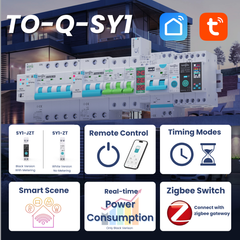 TO-Q-SY1-JZT/ZT DIY Zigbee2MQTT DIN Rail Smart Relay Switch | 1P+N AC 90-240V, Rated Current 6-63A | with Remote Control, Power Monitor, Circuit Protection, Timer, Voice Control Tuya/Smart Life APP TONGOU