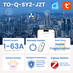 TO-Q-SY2-JZT Zigbee2MQTT Smart Switch Tuya Smart Life | 1P+N AC 90-240V 1-63A Adjustable | Power Monitor Timing Modes Remote Control Under/Overvoltage Protection | Smart Home Automation TONGOU