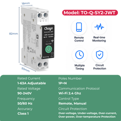 TO-Q-SY2-JWT Tuya Wi-Fi DIN-Rail Smart Switch Relay| 1–63A Adjustable, 90-240V, 1P+N Chayo