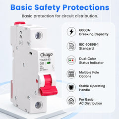 TOMD6 AC MCB Mini Circuit Breaker 6KA 230V 400V 50/60 Hz 1-4P 6-63A TONGOU