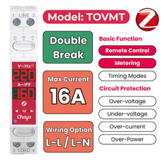TOVMT Zigbee Tuya Smart Switch Double Break 16A 100-240V L-N / L-L Wiring Metering Remote Control Chayo
