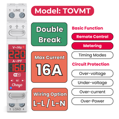 TOVMT 2P Tuya Wi-Fi Smart Switch Double Break L-N / L-L Wiring 16A 100-240V Chayo