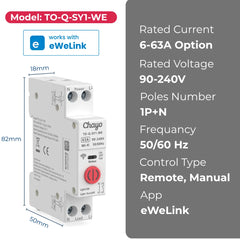 TO-Q-SY1-WE eWeLink Wi-Fi DIN Rail Smart Switch with Remote Control | 90-240V 1P+N 6-63A Chayo