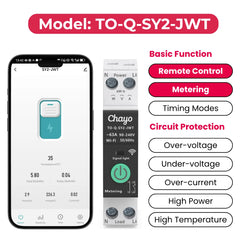 TO-Q-SY2-JWT Tuya Wi-Fi DIN-Rail Smart Switch Relay| 1–63A Adjustable, 90-240V, 1P+N Chayo